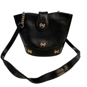 VTG Arnold Scaasi Embossed Leather Crossbody Bag Gold Metal Bows Made In Italy